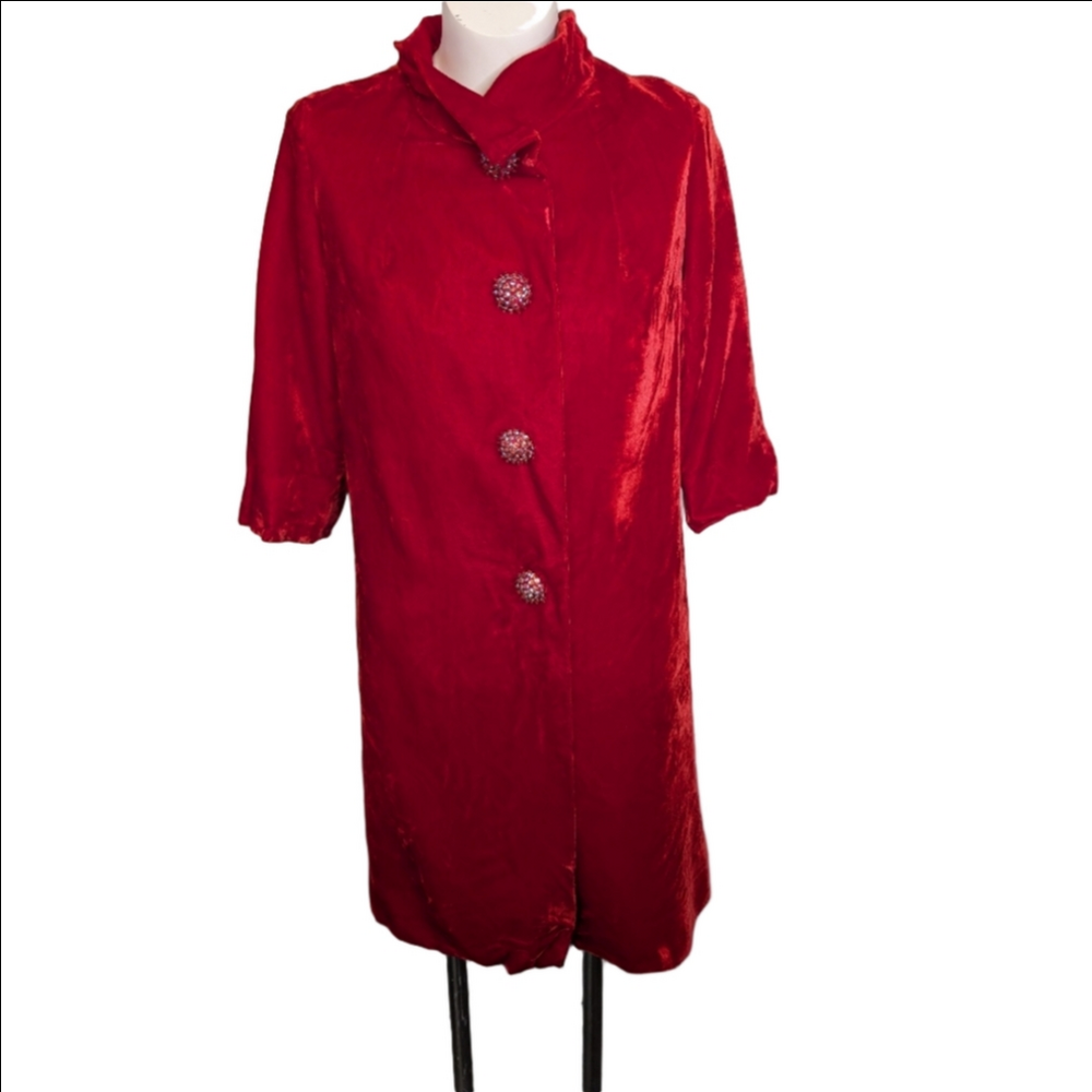 Vintage Coat Red Velvet Coat  Gorgeous Buttons 1950 Size XS